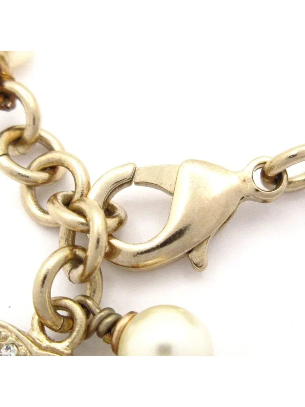 Chanel Bracelet CC Logo Ivory Gold Faux Pearl Rhinestone